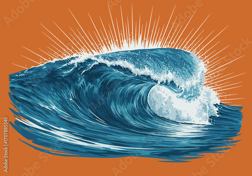 Powerful Ocean Wave with Radiant Light and Dynamic Foam.