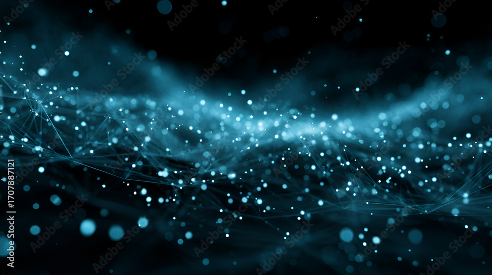Obraz premium Blue network of dots lines over a dark background possibly an abstract concept