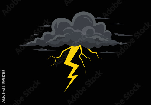 Dark storm cloud with powerful lightning bolt illustration.