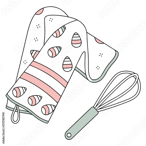 Cute patterned oven mitt and kitchen towel seamless design