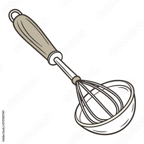 Deep soup ladle with metallic bowl and wooden handle kitchen utensil