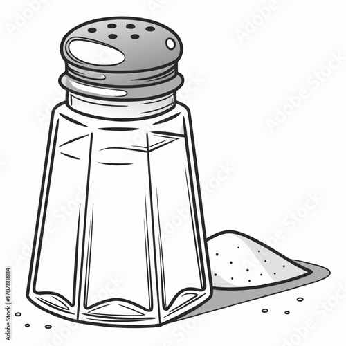 Simple flat design of a glass salt shaker with a metallic lid