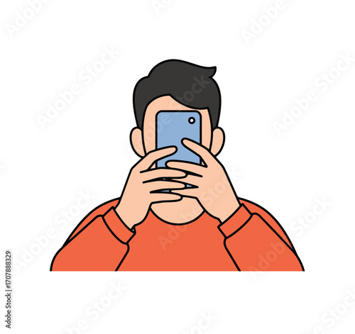 Man taking a photo with his smartphone isolated on white background