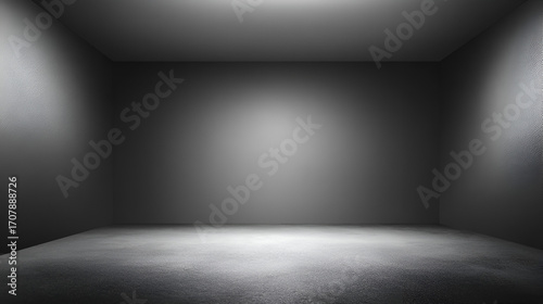 Gray empty room with spotlight on the floor and walls creating a simple minimalist space