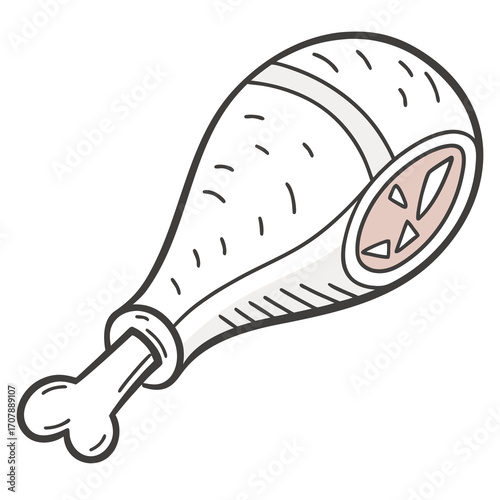 Flat vector illustration of a raw chicken drumstick for culinary use