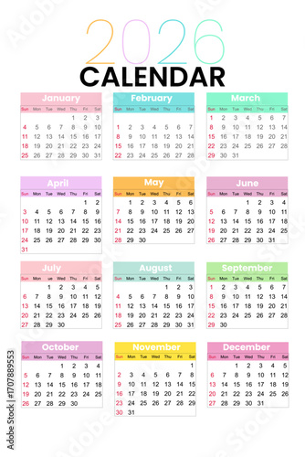 2026 Calendar Year Planner with Monthly Layout