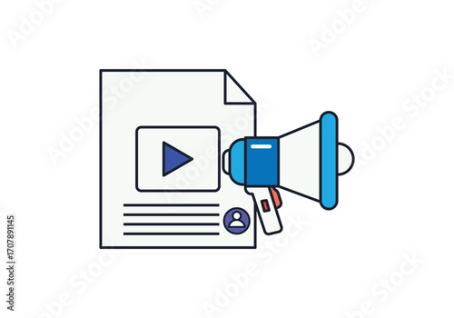 Promoting video content with a megaphone,transparent on white background