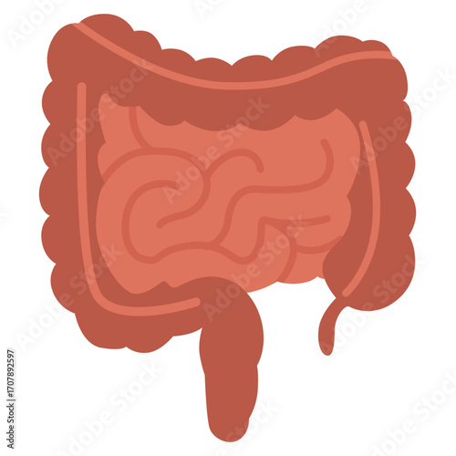Brown intestines with coiled structure, digestive organ illustration perfect for medical or biology education.

