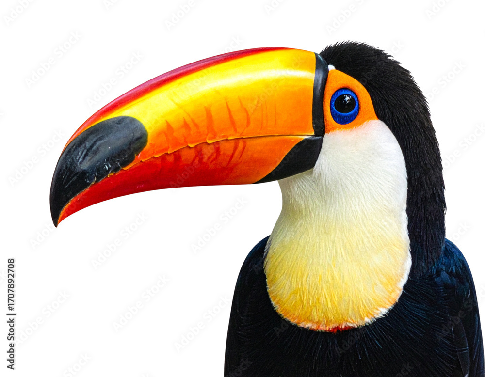 Obraz premium Close-Up of Toucan Head, Beak Forward, Isolated