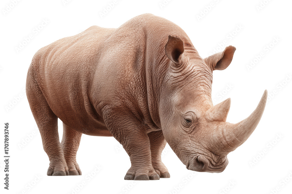 Fototapeta premium Majestic white rhinoceros standing on plain background, cut out