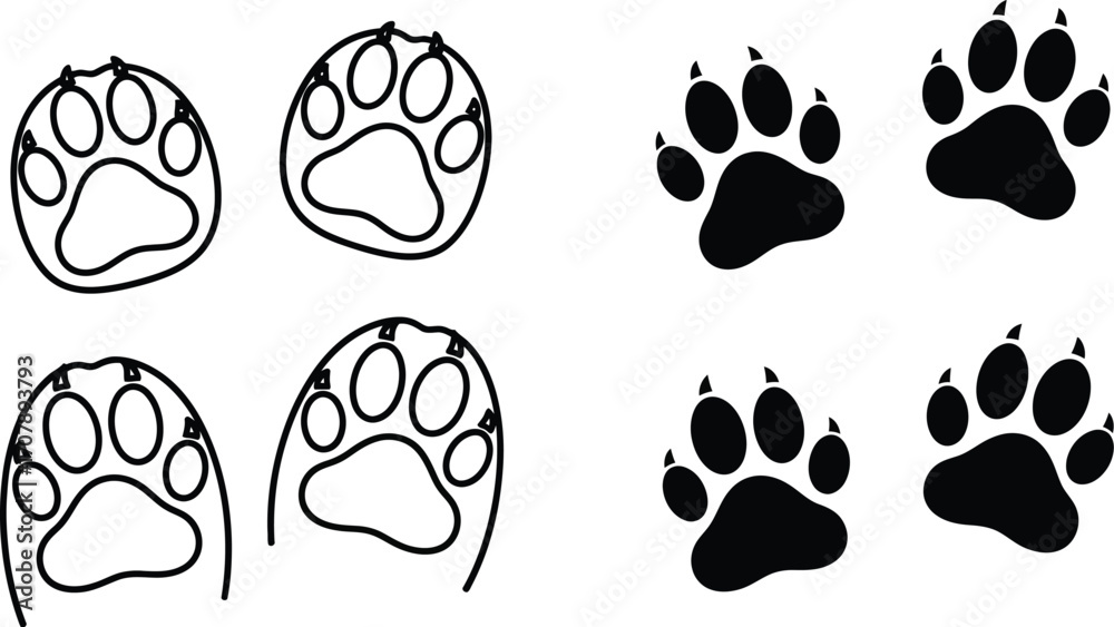 Fototapeta premium Vector illustration of bear paw print animal track footprint