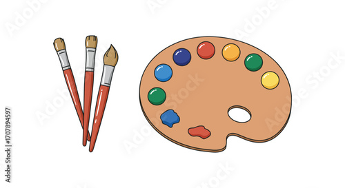 artistic tools palette brushes vibrant colors painting essentials