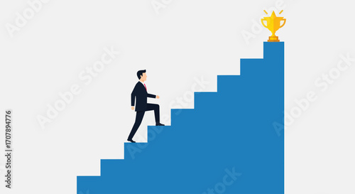 Man climbing stairs towards success and achievement.