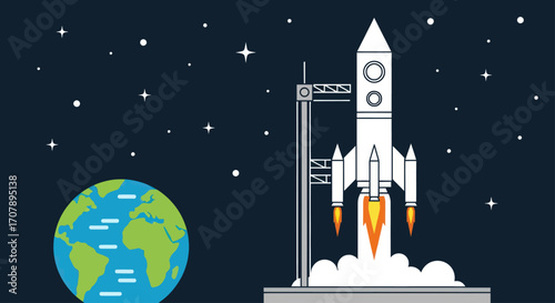Space Rocket Launch Illustration.