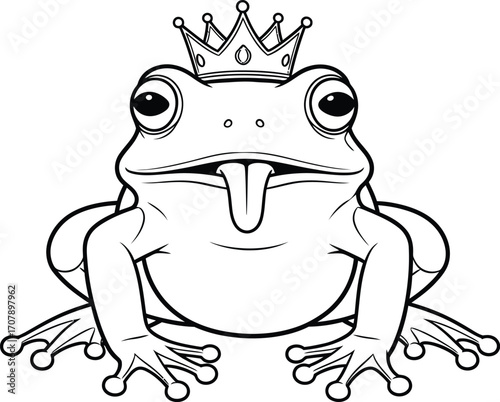 Frog prince coloring page cute amphibian with crown illustration