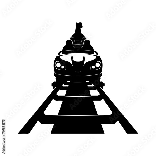 Roller coaster on tracks with transparent background