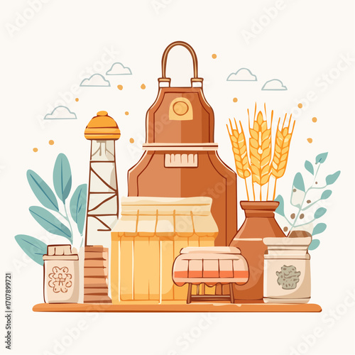 Pixel Art Bakery Scene With Wheat And Apron