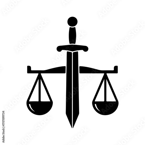 Scales of justice with sword with transparent background