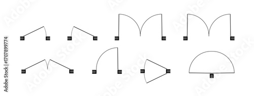 Doors for floor plan top view. Architectural icons for interior project. Construction graphic design element. Vector