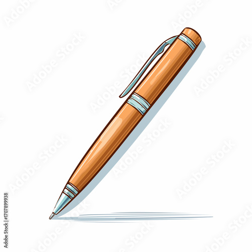 Orange Wooden Ballpoint Pen With Silver Clip