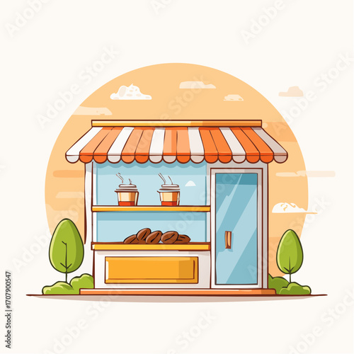 Coffee and Pastry Kiosk at Sunset