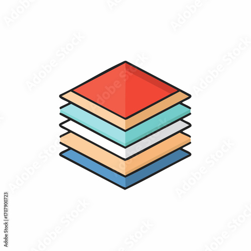 Stack Of Colorful Layered Squares In Isometric View