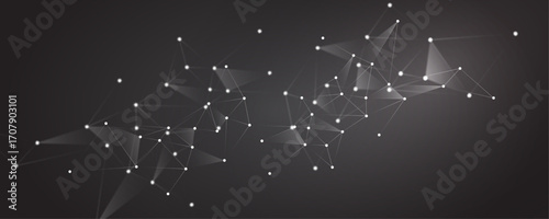 Abstract white polygon connection mesh futuristic communication technology concept dots lines connect network design on black background. 
