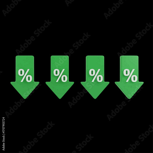 Financial Decline Percentage Symbols Pointing Down Representing Market Drops, Economic Contraction and Downturns