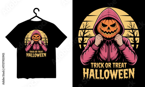 Spooky jack o lantern character wearing a pink hoodie and fists clenched ready for halloween T-shirt