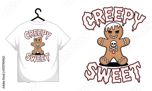 Creepy gingerbread man with skull and crossbones design for t shirt