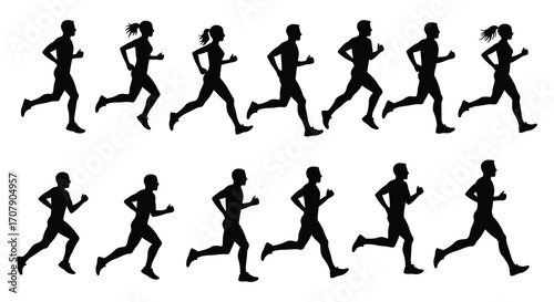 runners in motion captured through various stages of stride