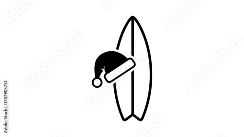 Surfboard with santa hat with transparent background