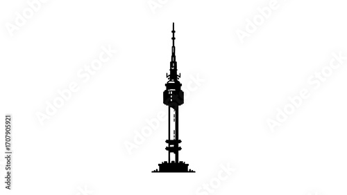 Tall television tower with transparent background
