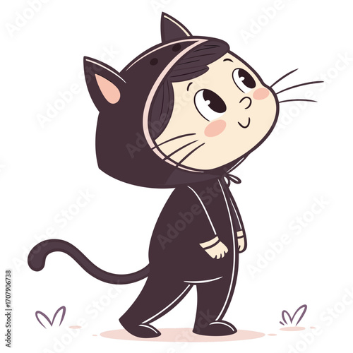 Vector art of cute little child in a black cat costume