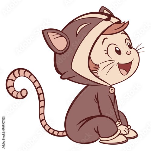 Vector art of adorable baby in a cat costume sitting