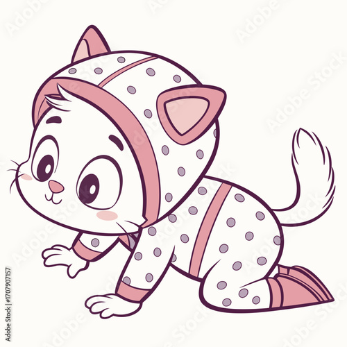 Vector art of cute kitten in pajamas crawling