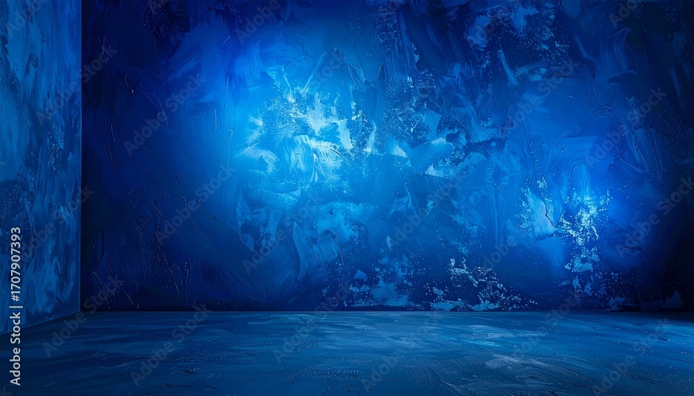 Obraz premium Dramatic blue textured room with a bright central spotlight