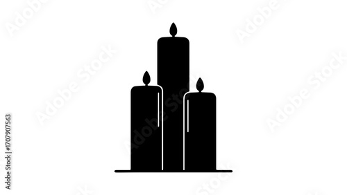 Three black candles with transparent background