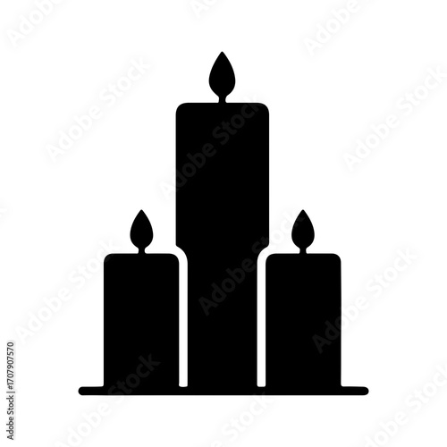 Three burning candles with transparent background