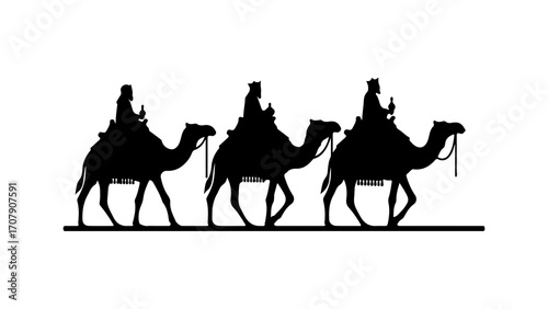 Three camels traveling with transparent background