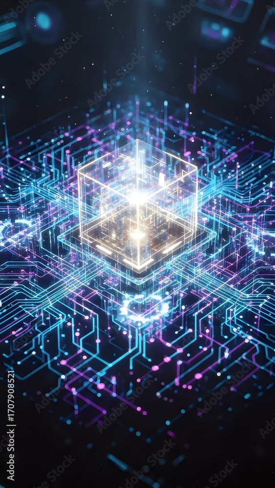 Obraz premium Futuristic Business Technology Artificial Intelligence Quantum Computing Data Protection Encryption Algorithm Circuit Board