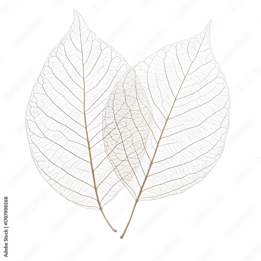 Obraz premium Elegant Skeletonized Leaves on White Background