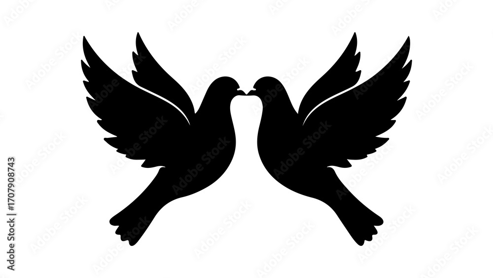 Obraz premium Two doves facing each other with transparent background