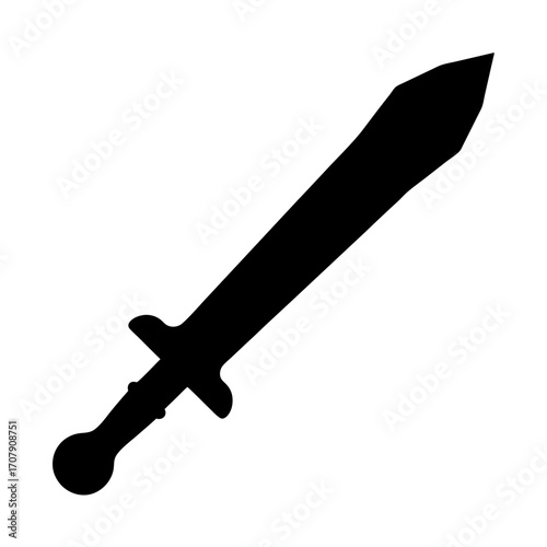 A silhouette illustration of a historical jian sword with handle pommel