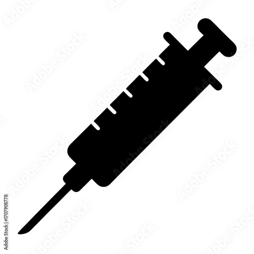 Silhouette of a hypodermic needle, medical injection device for vaccine administration