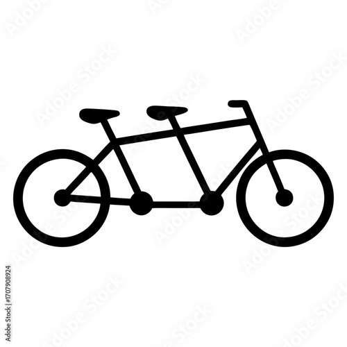 Black and white tandem bicycle icon with two seats and handlebars