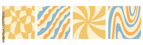 Distorted wavy retro patterns background set