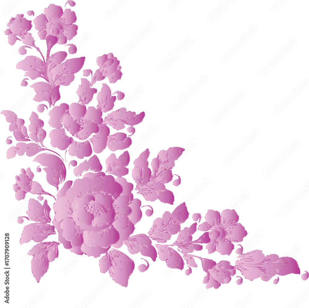 Fototapeta premium A beautiful pink gradient floral pattern with delicate flowers, set against a white background