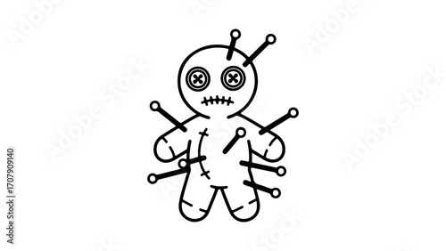 Voodoo doll with pins with transparent background