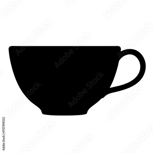 Elegant black teacup silhouette on white background, perfect for warm beverage